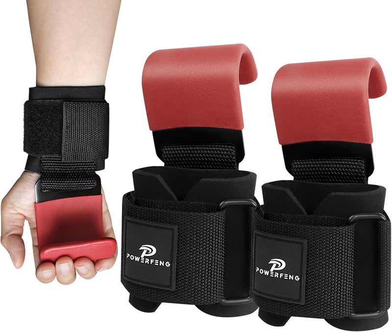 powerfeng Lifting Hooks for Weight Lifting: Weightlifting Hooks Wrist Straps Hand Grip Support for Deadlift Weightlifting Gym Gloves for Men & Women - Image 1